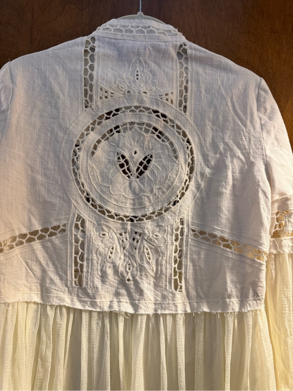 Free People Ivory Lace-Trim Long Sleeve Boho Dress - Picture 3 of 6